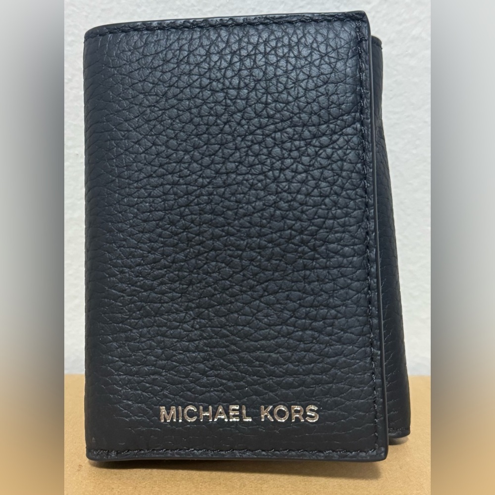 Michael Kors Black Hudson Pebbled Leather Tri-Fold Wallet
